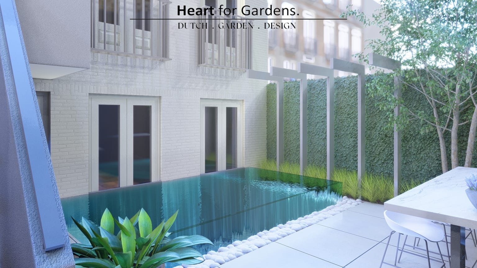 Moderne stadstuin met overkapping en geïntegreerde plungepool afbeelding 2