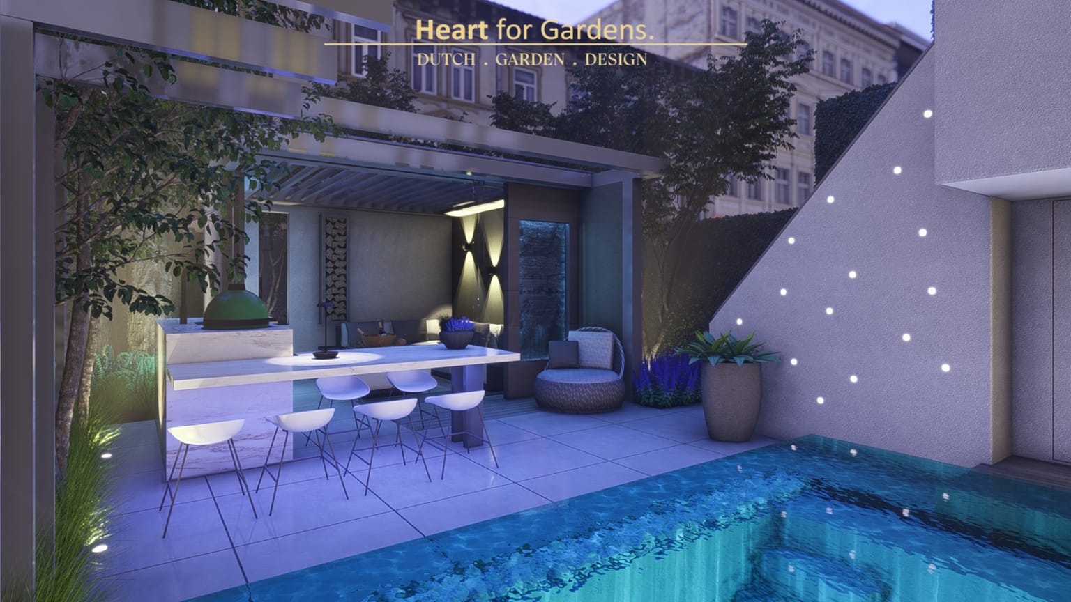 Moderne stadstuin met overkapping en geïntegreerde plungepool afbeelding 7