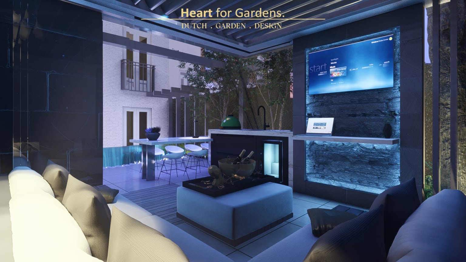 Moderne stadstuin met overkapping en geïntegreerde plungepool afbeelding 9