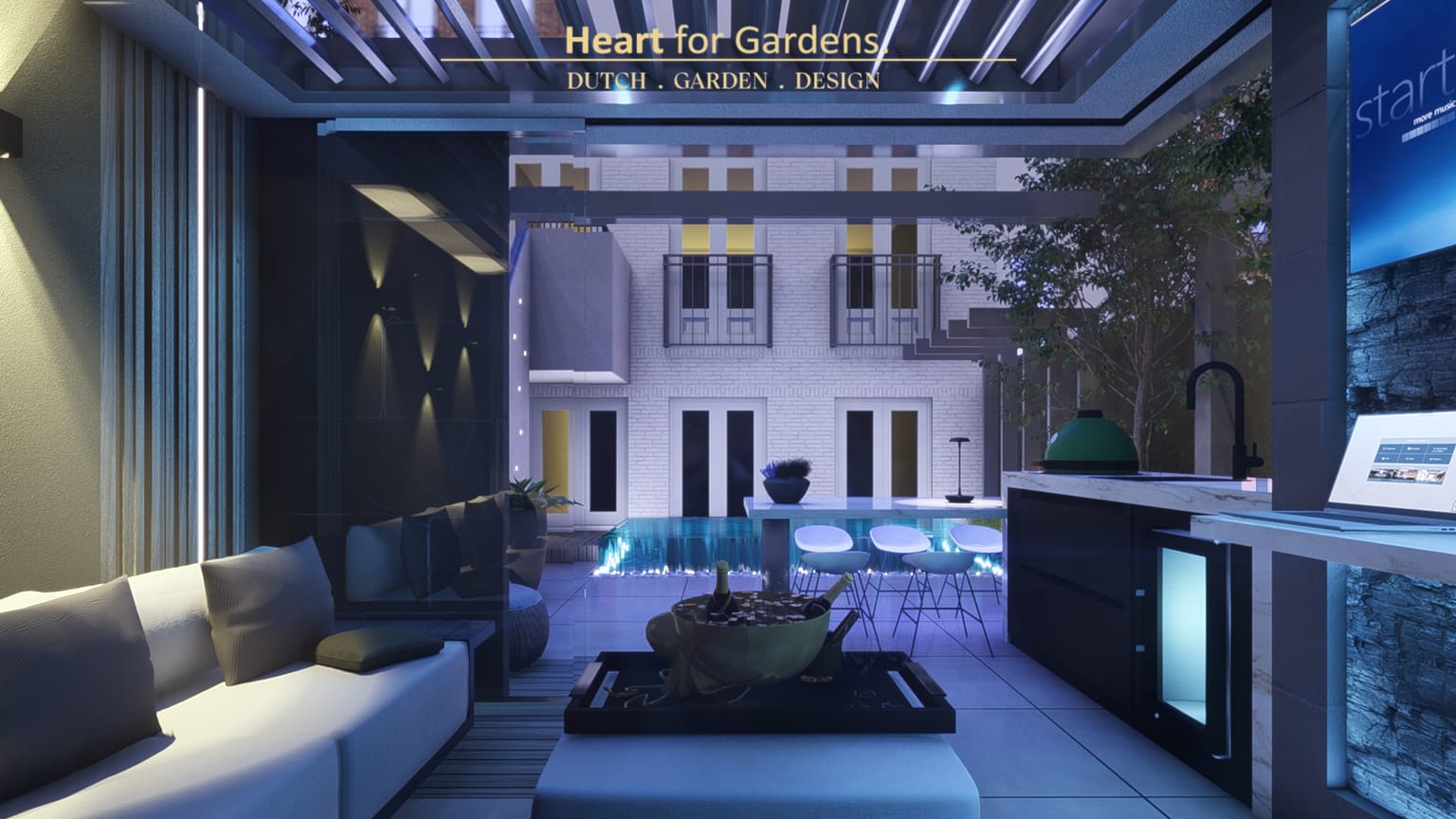 Moderne stadstuin met overkapping en geïntegreerde plungepool afbeelding 8