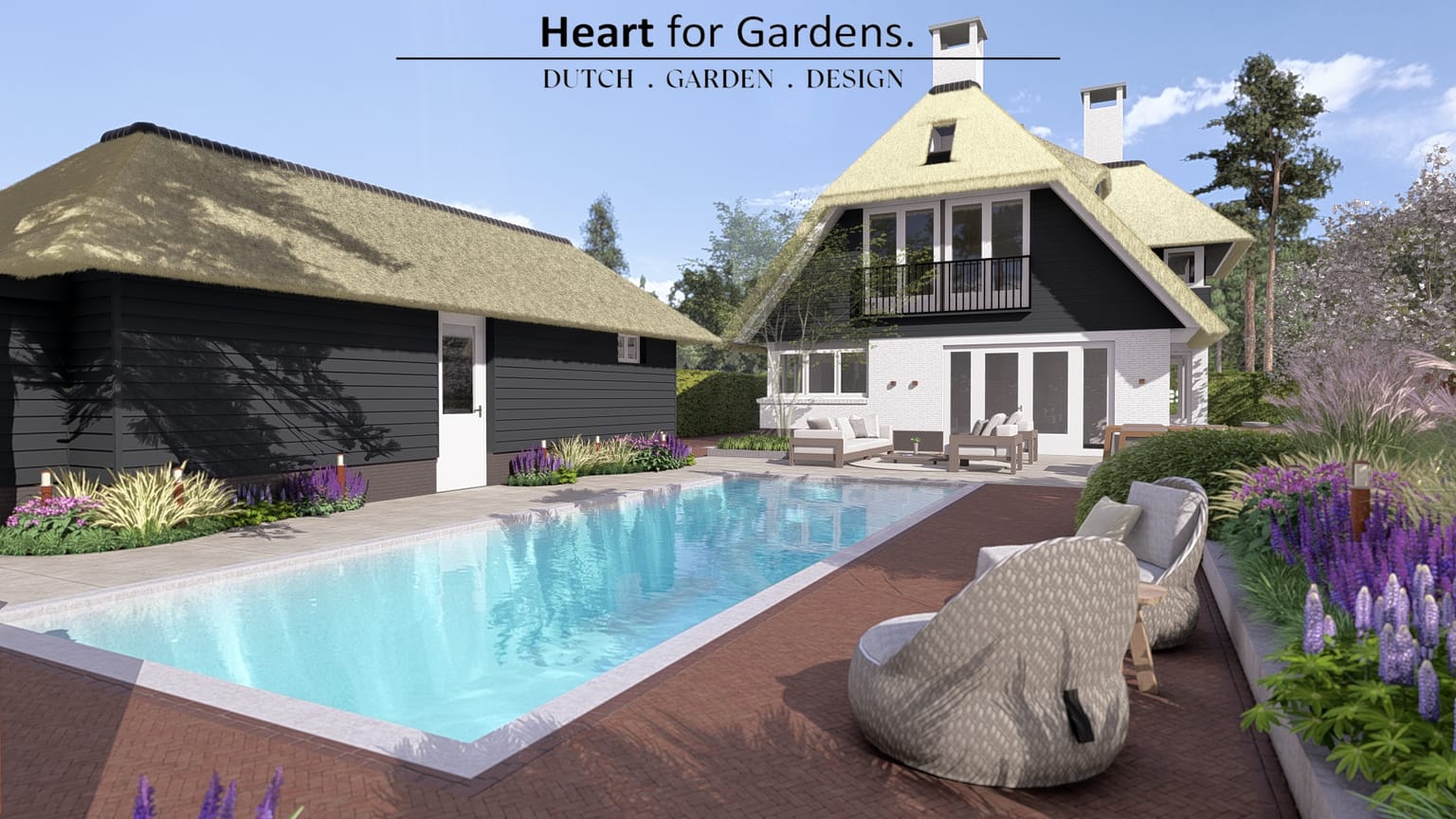 Sfeervolle landelijke tuin met zwembad afbeelding 6