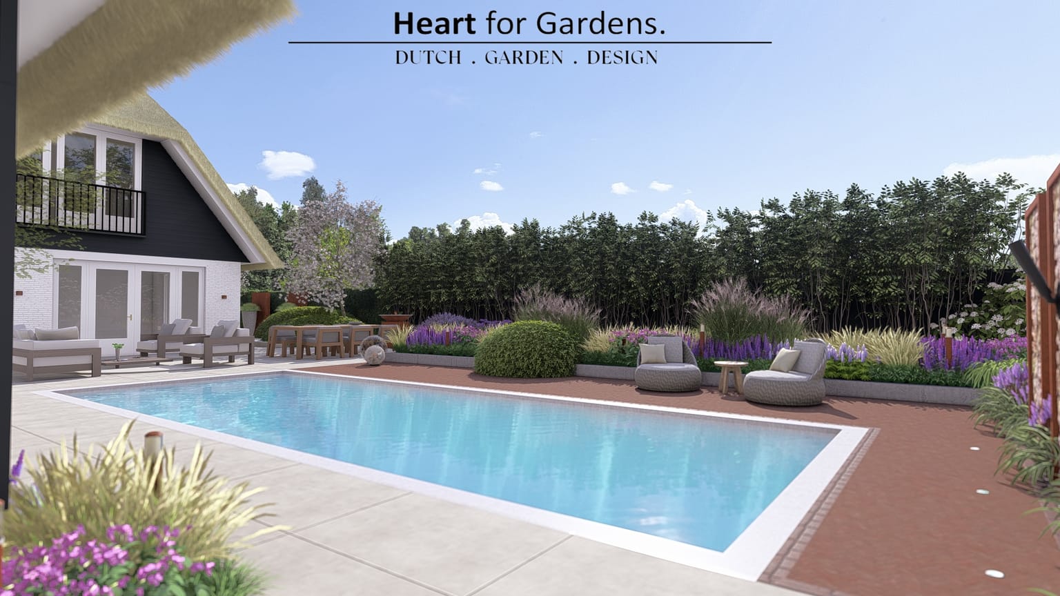 Sfeervolle landelijke tuin met zwembad afbeelding 7