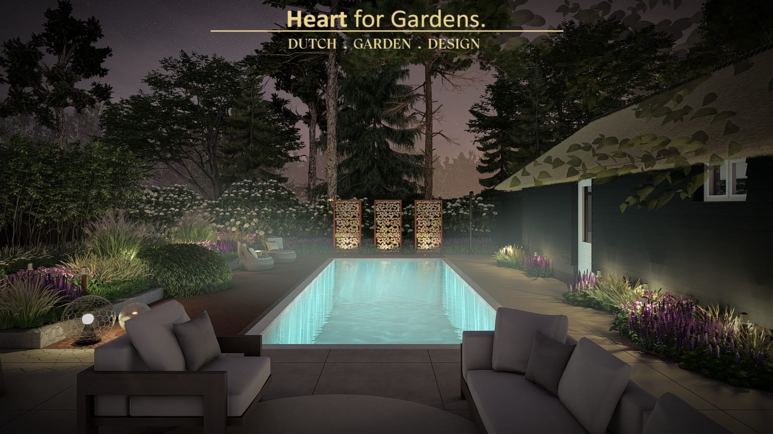 Sfeervolle landelijke tuin met zwembad afbeelding 16